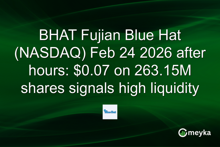 BHAT Fujian Blue Hat (NASDAQ) Feb 24 2026 after hours: $0.07 on 263.15M shares signals high liquidity
