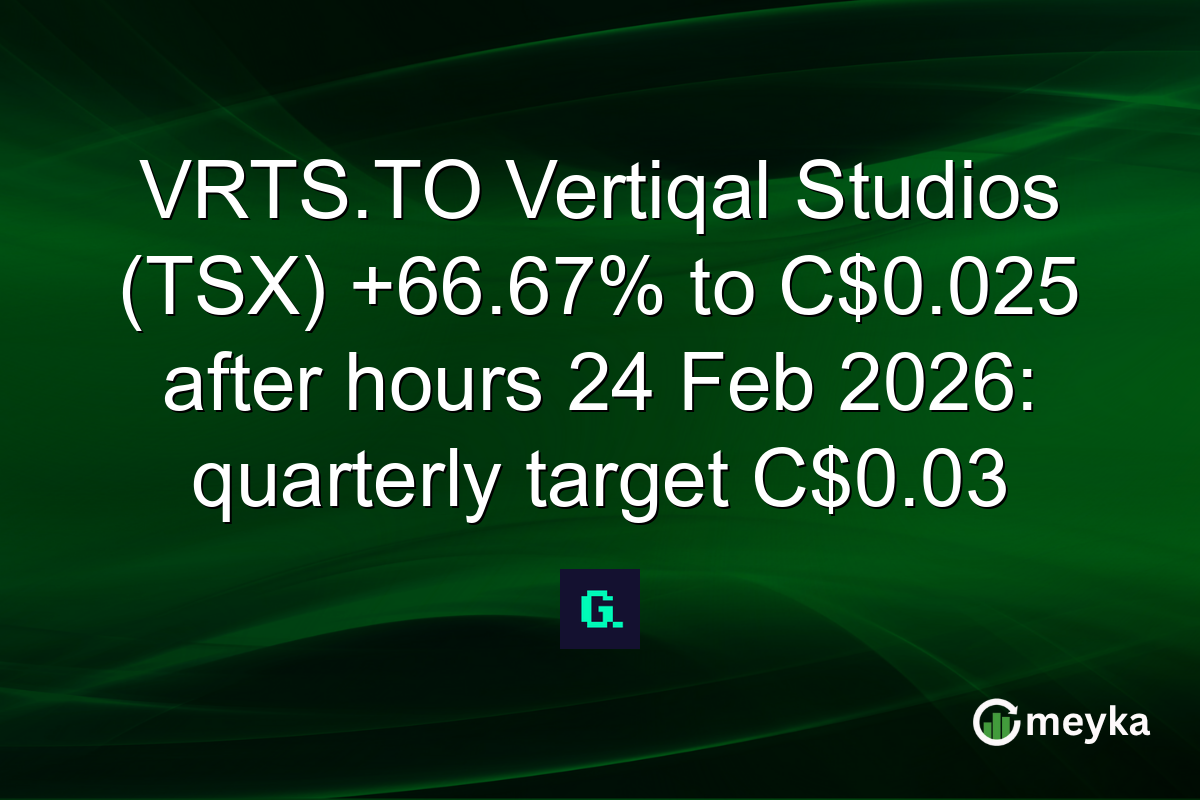 VRTS.TO Vertiqal Studios (TSX) +66.67% to C$0.025 after hours 24 Feb 2026: quarterly target C$0.03