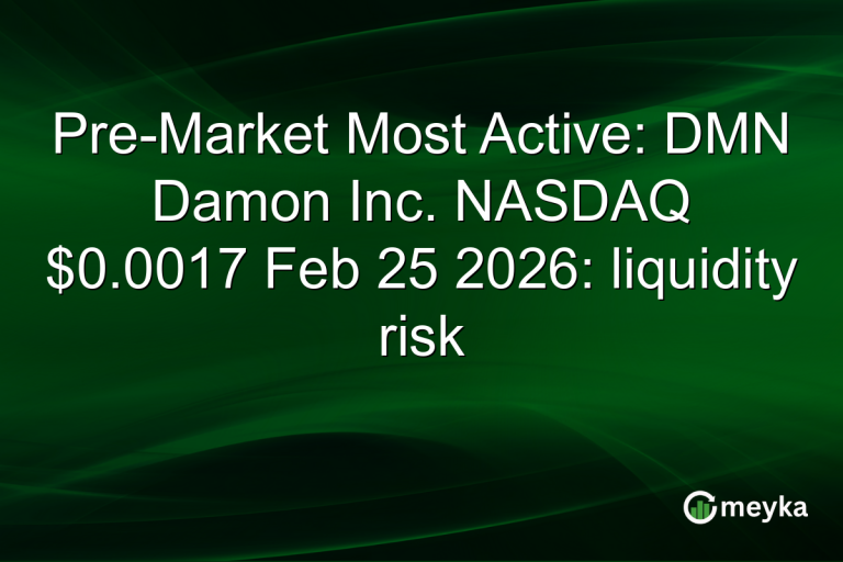 Pre-Market Most Active: DMN Damon Inc. NASDAQ $0.0017 Feb 25 2026: liquidity risk