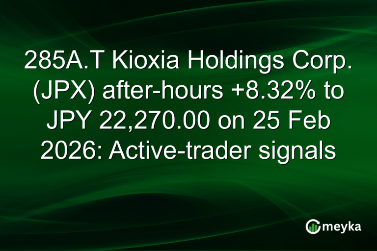 285A.T Kioxia Holdings Corp. (JPX) after-hours +8.32% to JPY 22,270.00 on 25 Feb 2026: Active-trader signals