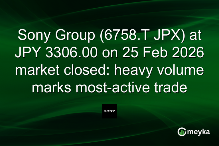 Sony Group (6758.T JPX) at JPY 3306.00 on 25 Feb 2026 market closed: heavy volume marks most-active trade