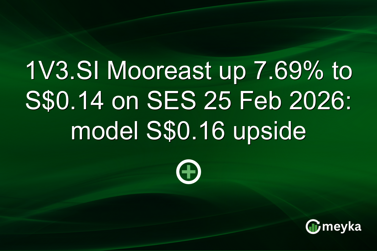 1V3.SI Mooreast up 7.69% to S$0.14 on SES 25 Feb 2026: model S$0.16 upside