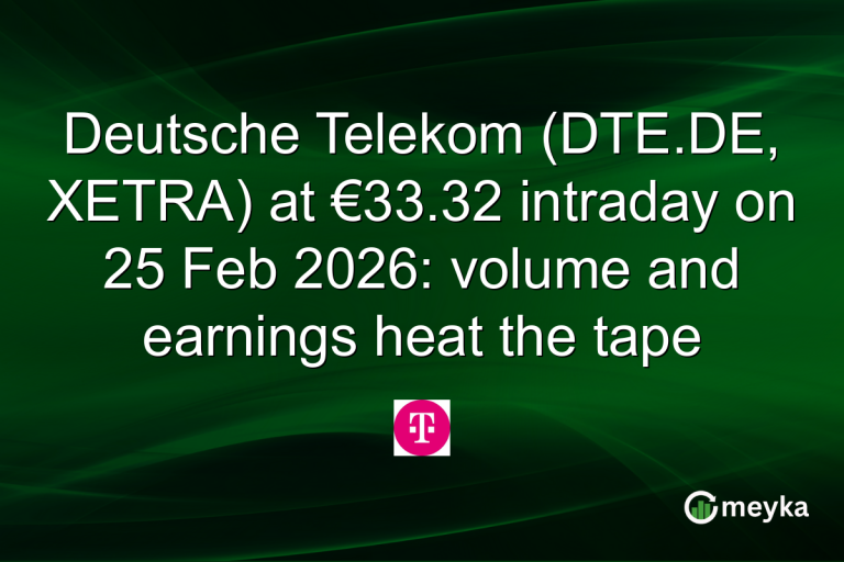 Deutsche Telekom (DTE.DE, XETRA) at €33.32 intraday on 25 Feb 2026: volume and earnings heat the tape