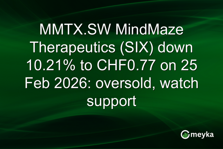 MMTX.SW MindMaze Therapeutics (SIX) down 10.21% to CHF0.77 on 25 Feb 2026: oversold, watch support