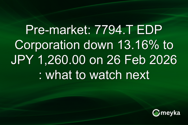 Pre-market: 7794.T EDP Corporation down 13.16% to JPY 1,260.00 on 26 Feb 2026 : what to watch next