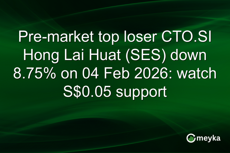 Pre-market top loser CTO.SI Hong Lai Huat (SES) down 8.75% on 04 Feb 2026: watch S$0.05 support