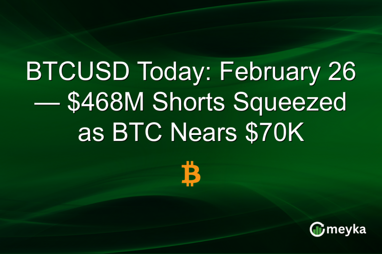 BTCUSD Today: February 26 — $468M Shorts Squeezed as BTC Nears $70K