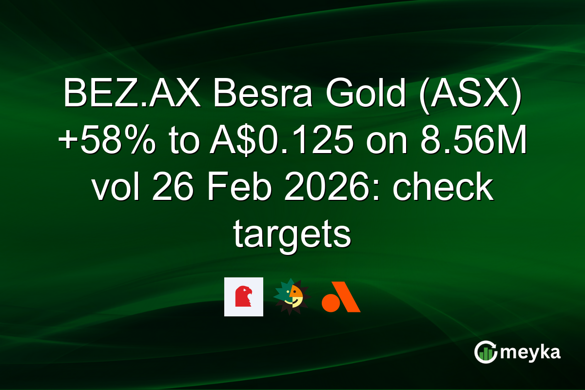 BEZ.AX Besra Gold (ASX) +58% to A$0.125 on 8.56M vol 26 Feb 2026: check targets