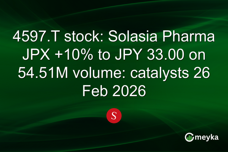 4597.T stock: Solasia Pharma JPX +10% to JPY 33.00 on 54.51M volume: catalysts 26 Feb 2026