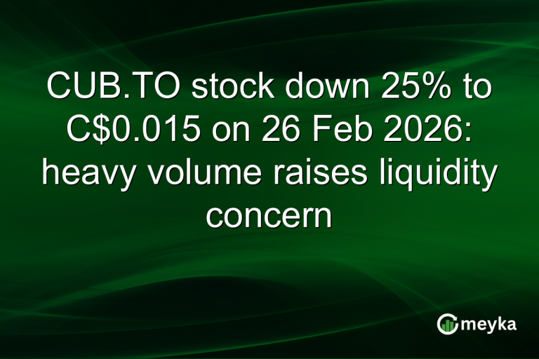 CUB.TO stock down 25% to C$0.015 on 26 Feb 2026: heavy volume raises liquidity concern