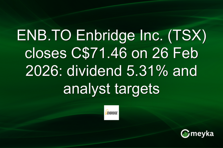 ENB.TO Enbridge Inc. (TSX) closes C$71.46 on 26 Feb 2026: dividend 5.31% and analyst targets
