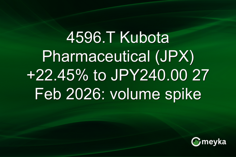 4596.T Kubota Pharmaceutical (JPX) +22.45% to JPY240.00 27 Feb 2026: volume spike