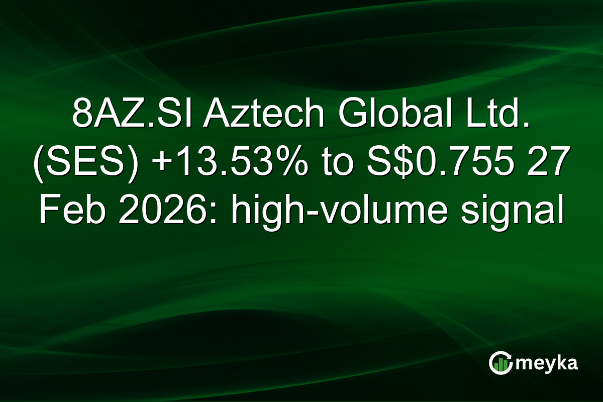 8AZ.SI Aztech Global Ltd. (SES) +13.53% to S$0.755 27 Feb 2026: high-volume signal