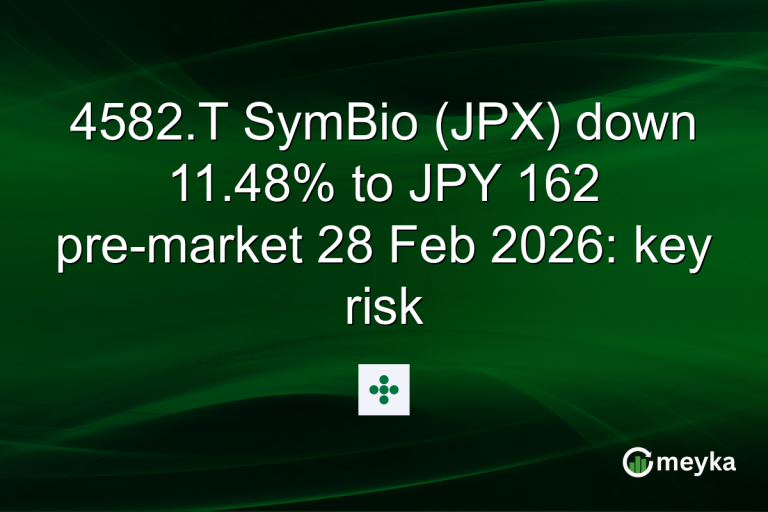 4582.T SymBio (JPX) down 11.48% to JPY 162 pre-market 28 Feb 2026: key risk