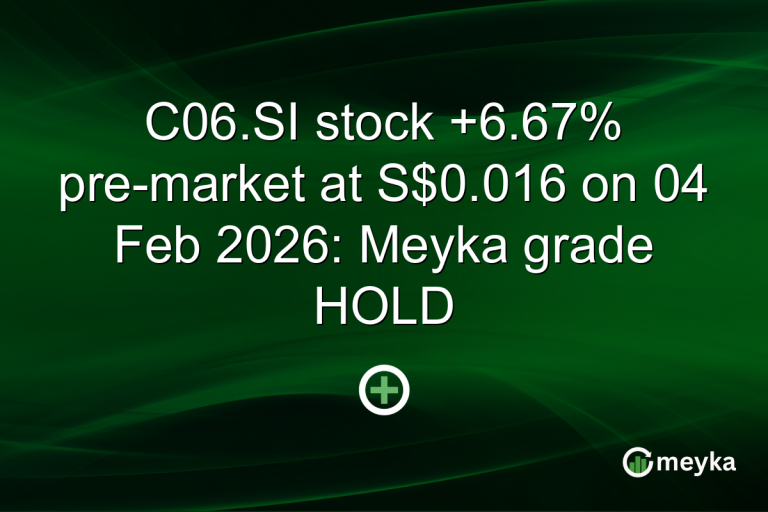 C06.SI stock +6.67% pre-market at S$0.016 on 04 Feb 2026: Meyka grade HOLD