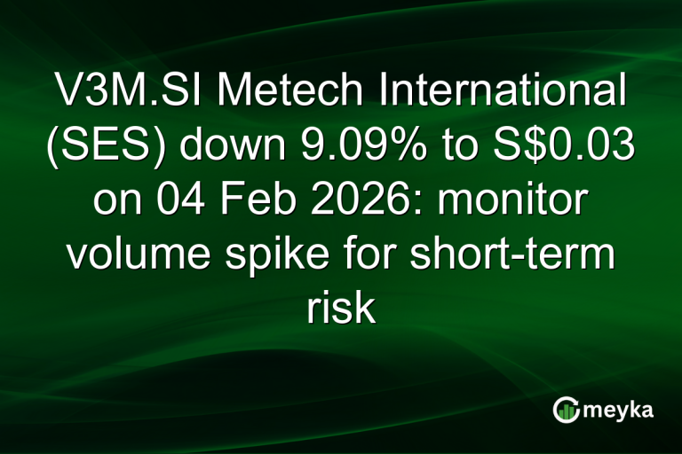 V3M.SI Metech International (SES) down 9.09% to S$0.03 on 04 Feb 2026: monitor volume spike for short-term risk