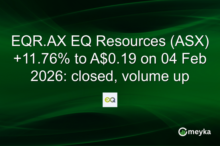 EQR.AX EQ Resources (ASX) +11.76% to A$0.19 on 04 Feb 2026: closed, volume up