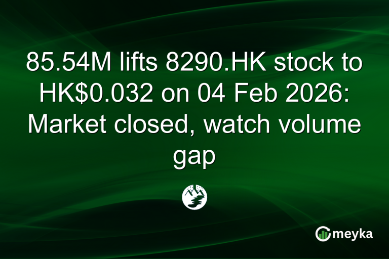 85.54M lifts 8290.HK stock to HK$0.032 on 04 Feb 2026: Market closed, watch volume gap