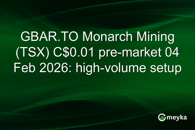 GBAR.TO Monarch Mining (TSX) C$0.01 pre-market 04 Feb 2026: high-volume setup