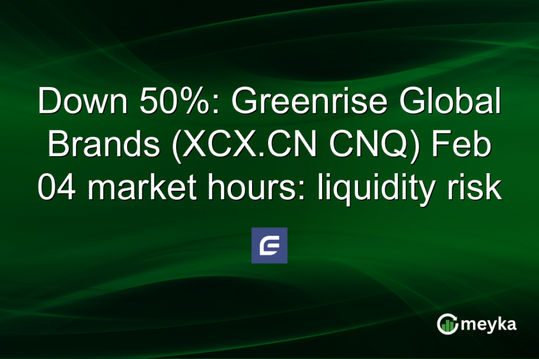 Down 50%: Greenrise Global Brands (XCX.CN CNQ) Feb 04 market hours: liquidity risk