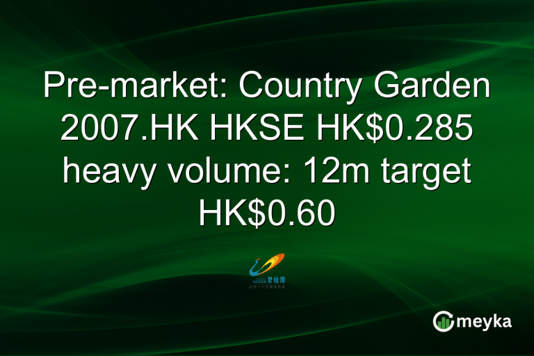 Pre-market: Country Garden 2007.HK HKSE HK$0.285 heavy volume: 12m target HK$0.60