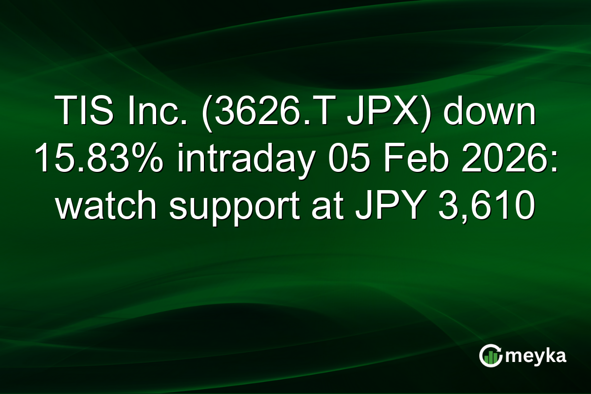 TIS Inc. (3626.T JPX) down 15.83% intraday 05 Feb 2026: watch support at JPY 3,610