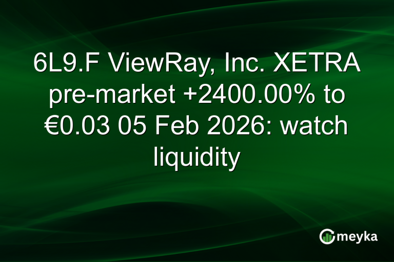 6L9.F ViewRay, Inc. XETRA pre-market +2400.00% to €0.03 05 Feb 2026: watch liquidity