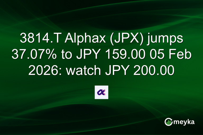 3814.T Alphax (JPX) jumps 37.07% to JPY 159.00 05 Feb 2026: watch JPY 200.00