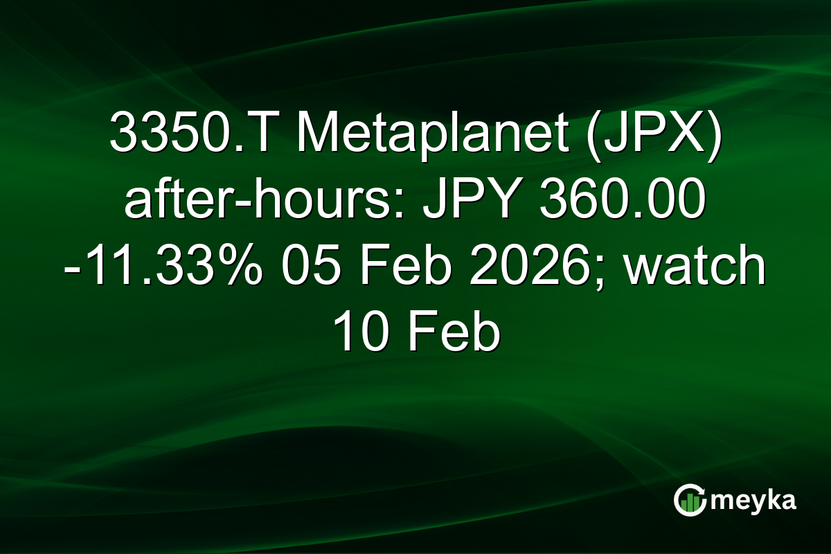 3350.T Metaplanet (JPX) after-hours: JPY 360.00 -11.33% 05 Feb 2026; watch 10 Feb