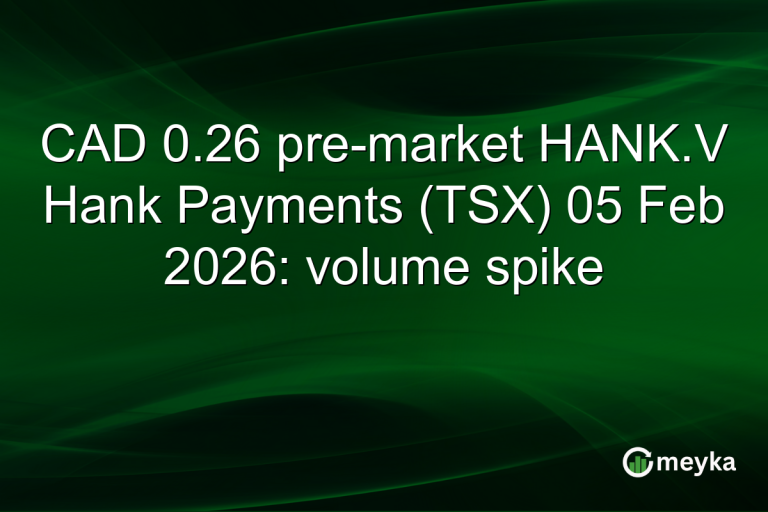 CAD 0.26 pre-market HANK.V Hank Payments (TSX) 05 Feb 2026: volume spike
