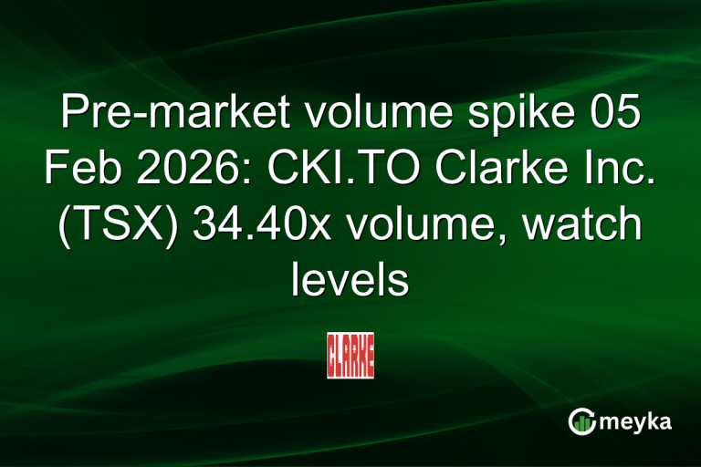 Pre-market volume spike 05 Feb 2026: CKI.TO Clarke Inc. (TSX) 34.40x volume, watch levels