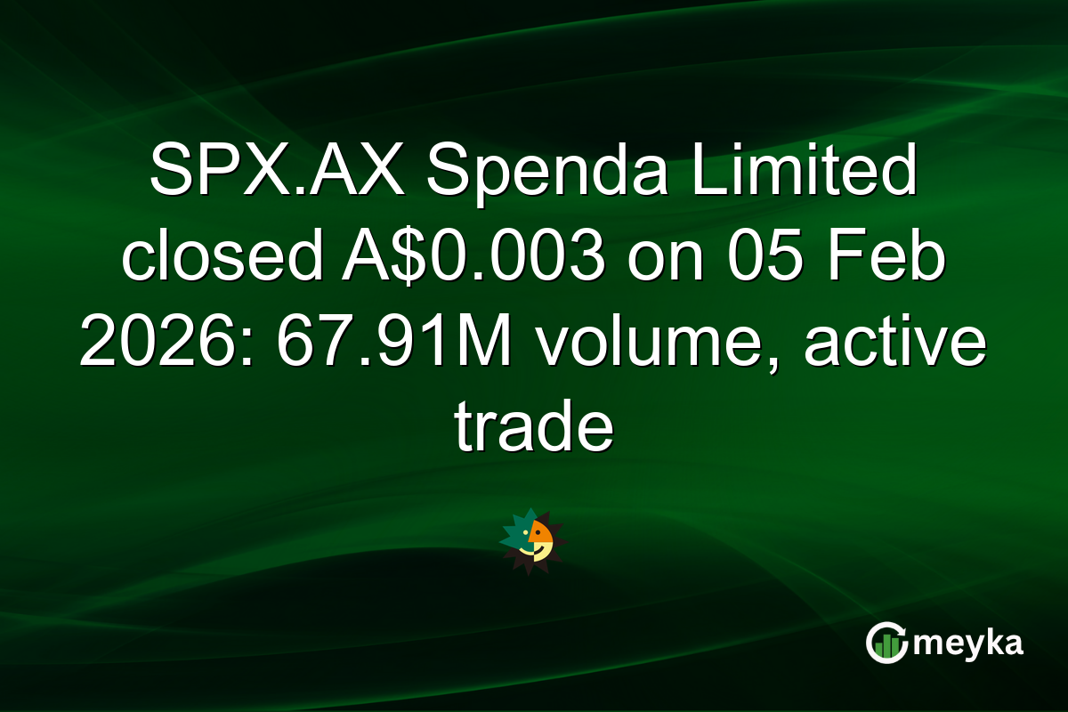 SPX.AX Spenda Limited closed A$0.003 on 05 Feb 2026: 67.91M volume, active trade