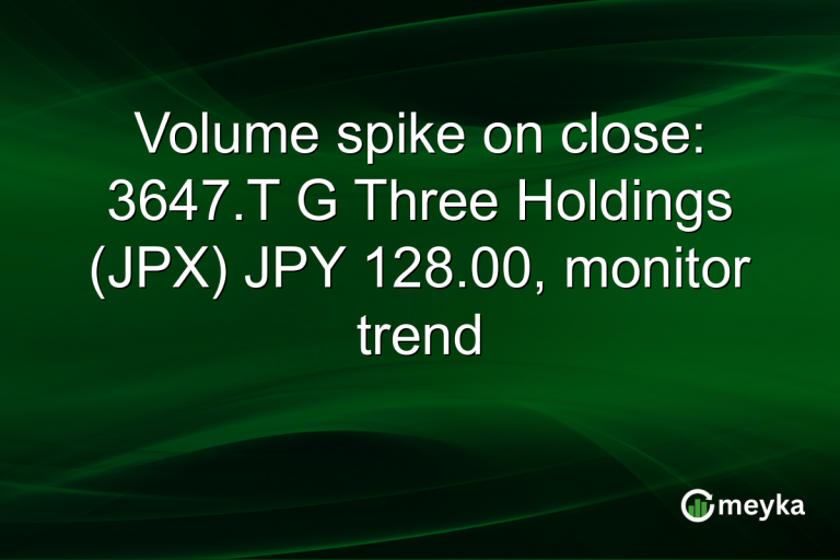 Volume spike on close: 3647.T G Three Holdings (JPX) JPY 128.00, monitor trend
