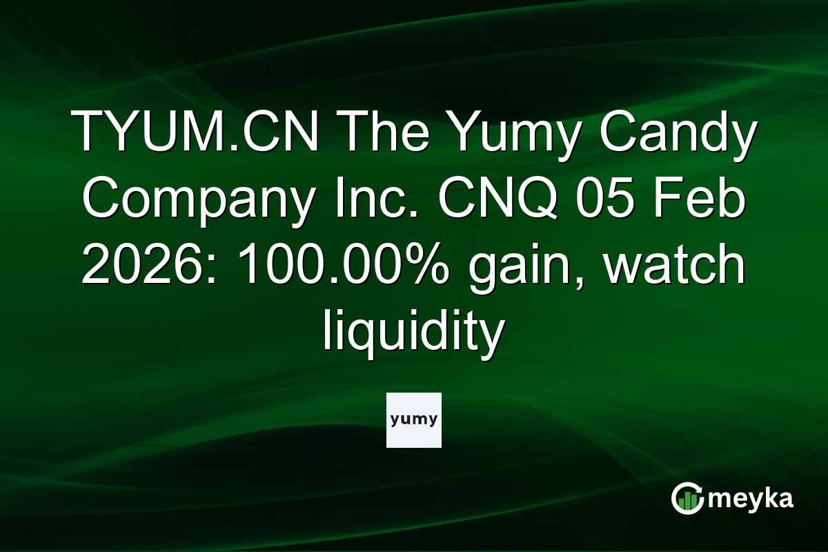 TYUM.CN The Yumy Candy Company Inc. CNQ 05 Feb 2026: 100.00% gain, watch liquidity