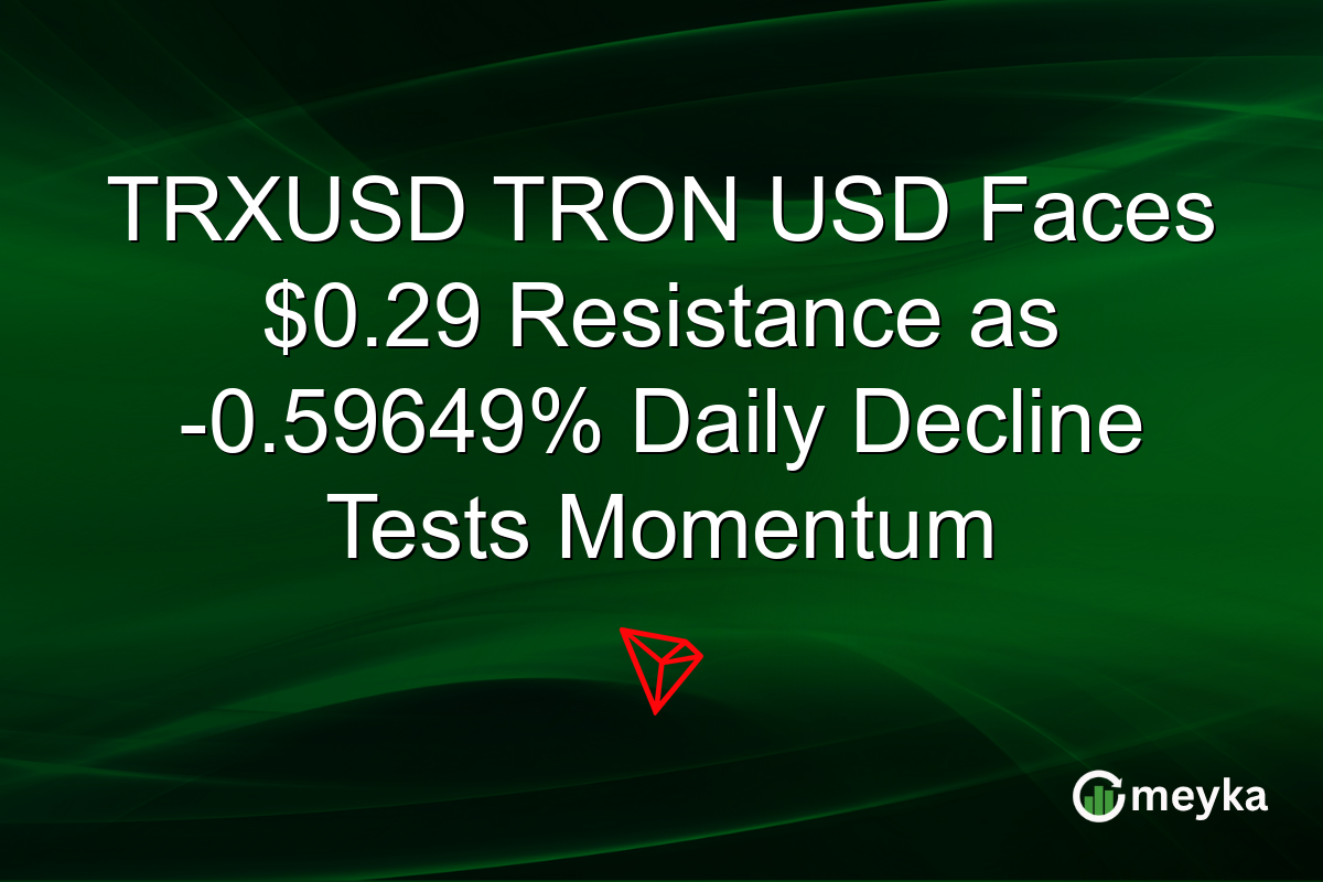 TRXUSD TRON USD Faces $0.29 Resistance as -0.59649% Daily Decline Tests Momentum