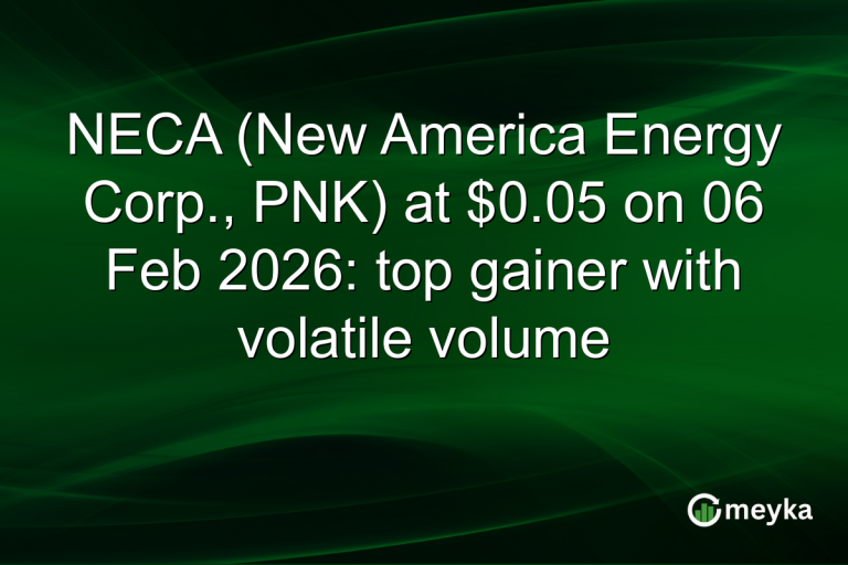 NECA (New America Energy Corp., PNK) at $0.05 on 06 Feb 2026: top gainer with volatile volume