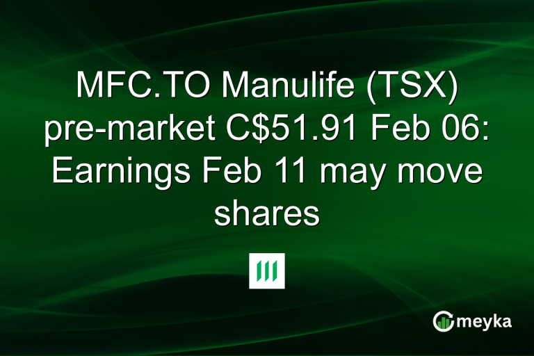 MFC.TO Manulife (TSX) pre-market C$51.91 Feb 06: Earnings Feb 11 may move shares