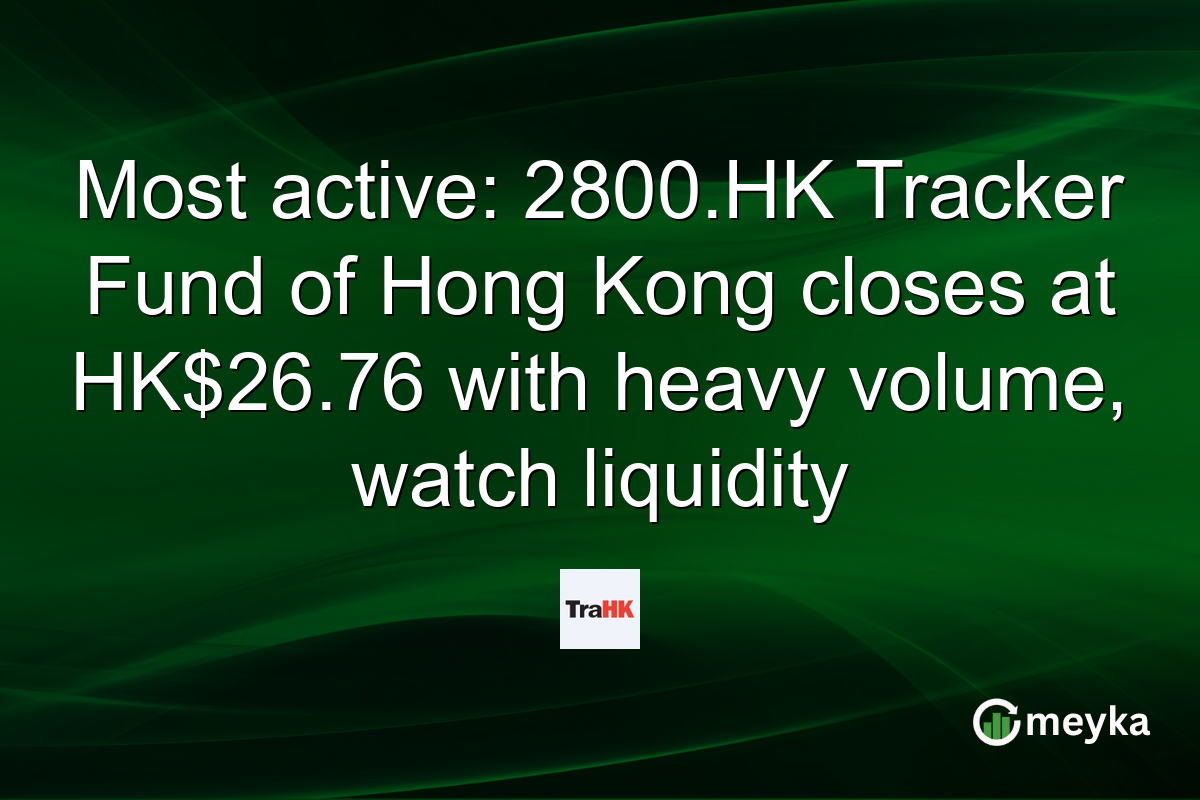 Most active: 2800.HK Tracker Fund of Hong Kong closes at HK$26.76 with heavy volume, watch liquidity