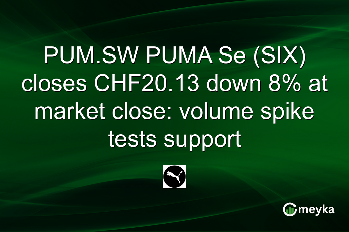 PUM.SW PUMA Se (SIX) closes CHF20.13 down 8% at market close: volume spike tests support