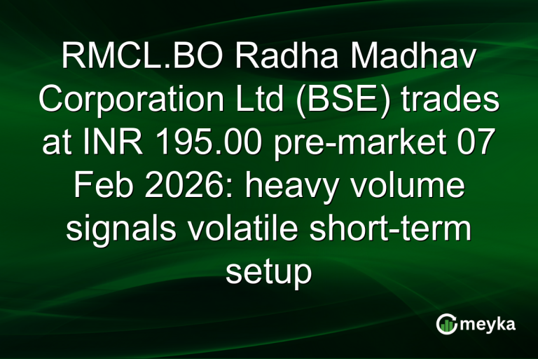 RMCL.BO Radha Madhav Corporation Ltd (BSE) trades at INR 195.00 pre-market 07 Feb 2026: heavy volume signals volatile short-term setup