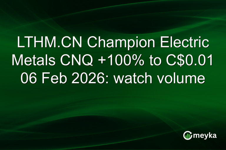 LTHM.CN Champion Electric Metals CNQ +100% to C$0.01 06 Feb 2026: watch volume