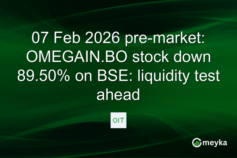 07 Feb 2026 pre-market: OMEGAIN.BO stock down 89.50% on BSE: liquidity test ahead