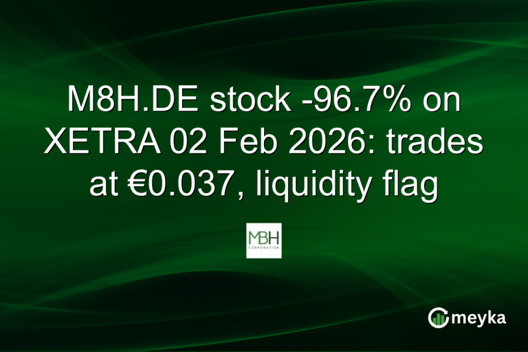 M8H.DE stock -96.7% on XETRA 02 Feb 2026: trades at €0.037, liquidity flag