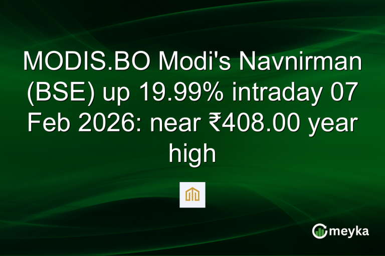 MODIS.BO Modi's Navnirman (BSE) up 19.99% intraday 07 Feb 2026: near ₹408.00 year high
