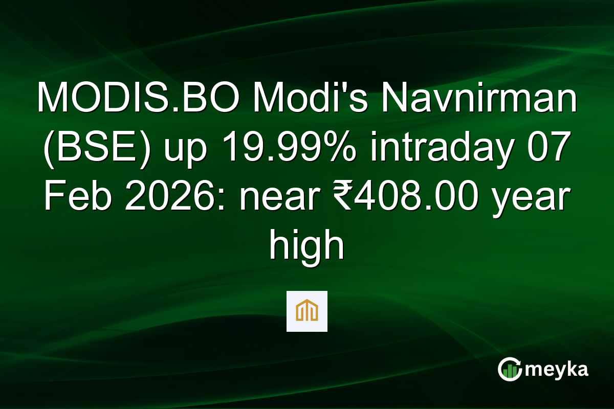 MODIS.BO Modi's Navnirman (BSE) up 19.99% intraday 07 Feb 2026: near ₹408.00 year high