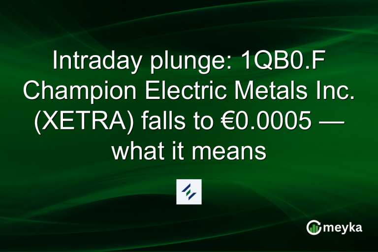 Intraday plunge: 1QB0.F Champion Electric Metals Inc. (XETRA) falls to €0.0005 — what it means