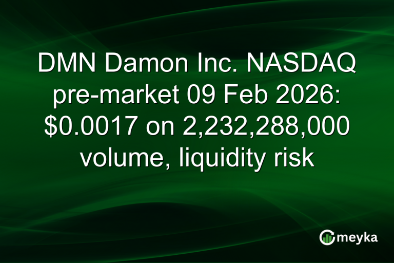 DMN Damon Inc. NASDAQ pre-market 09 Feb 2026: $0.0017 on 2,232,288,000 volume, liquidity risk