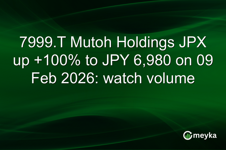 7999.T Mutoh Holdings JPX up +100% to JPY 6,980 on 09 Feb 2026: watch volume