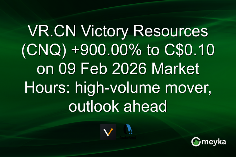 VR.CN Victory Resources (CNQ) +900.00% to C$0.10 on 09 Feb 2026 Market Hours: high-volume mover, outlook ahead