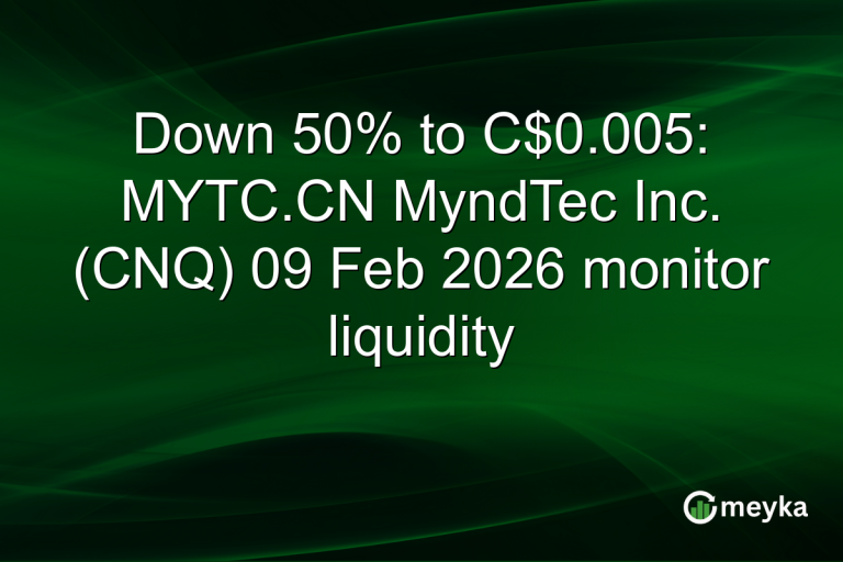 Down 50% to C$0.005: MYTC.CN MyndTec Inc. (CNQ) 09 Feb 2026 monitor liquidity